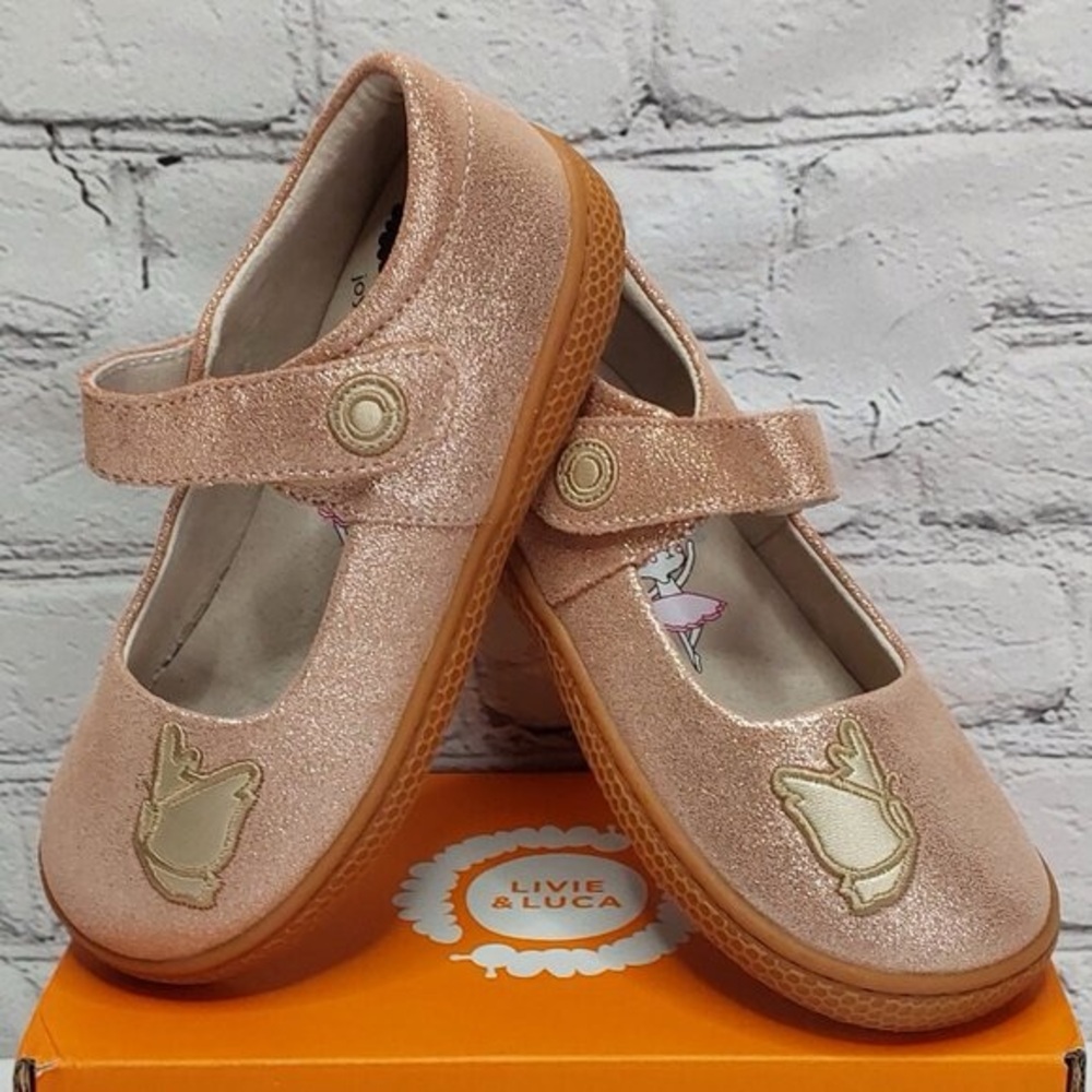 NIB Livie & Luca Girls' Rose Gold Pink Metallic Mary Jane Shoes